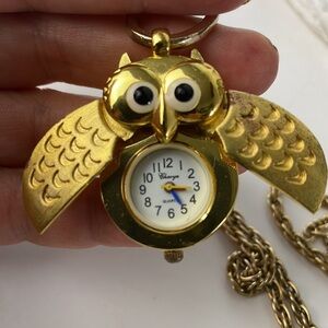 Chaoya Vintage Cute Owl Pocket Watch Necklace 24”